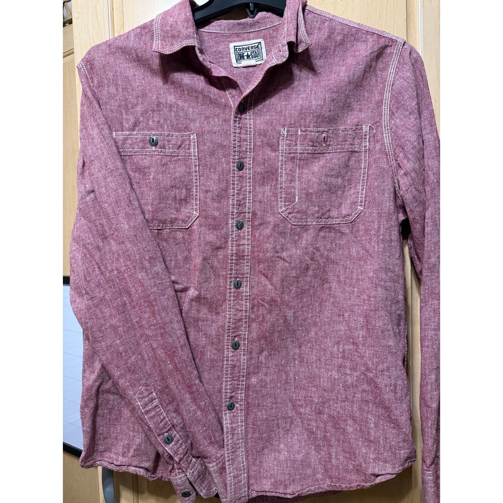 Converse One‎ Star Men's Shirt, Medium, Rusted Rugged Red, Metal Buttons.